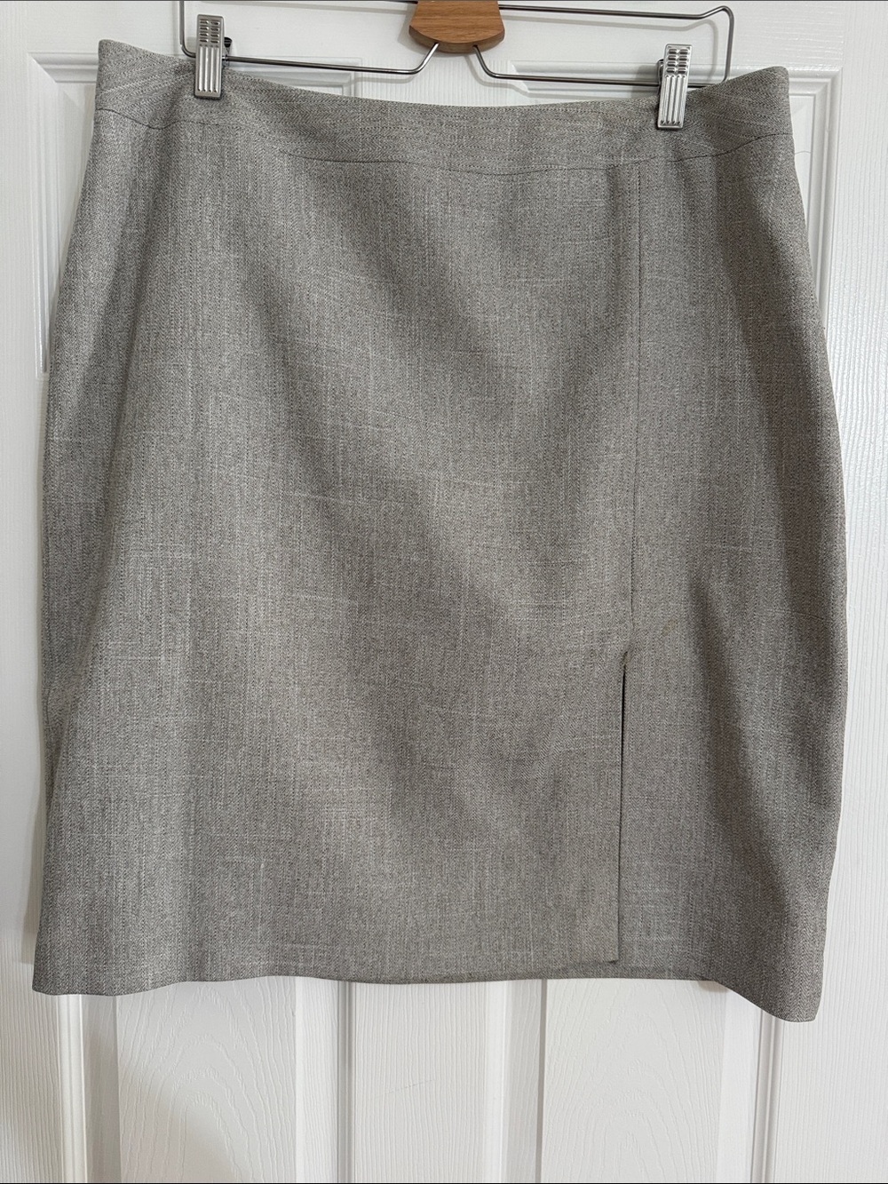 Tailored Gray Pencil Skirt with Front Slit